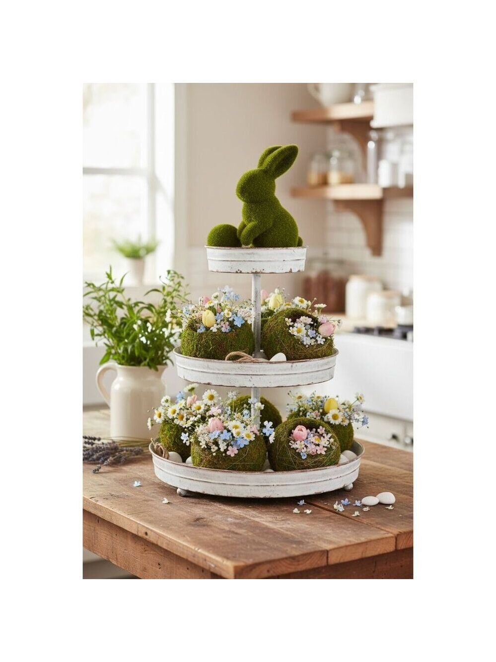 Moss Bunny Rabbit Figurine With Open Moss Balls Spring Easter Wreath Craft Suppl - Picture 4 of 13